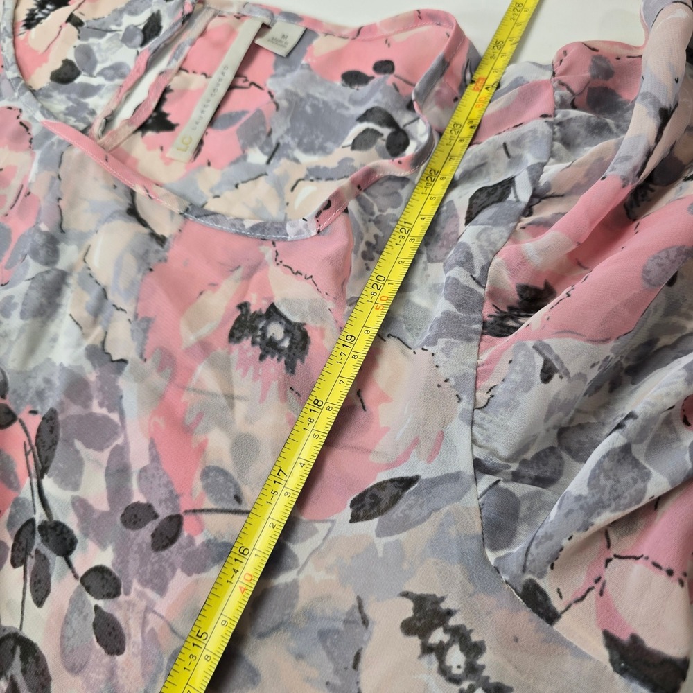 LC Lauren Conrad Pink Floral Chiffon Peasant Blouse Hi-Lo 3/4 Sleeve Womens Med - Picture 7 of 7